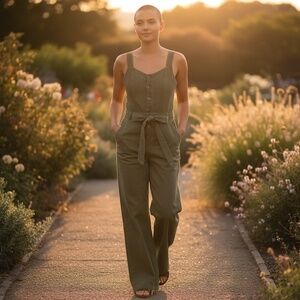 EUC, Given Kale Olive Green Cotton Jumpsuit, Sz Medium